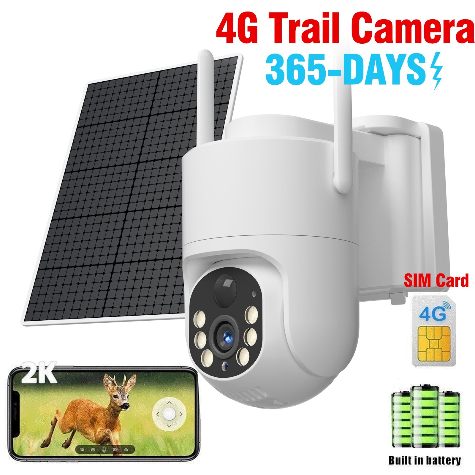 Solar Powered for Outdoor No Wifi Security Camera with Built-In 4G LTE SIM Card
