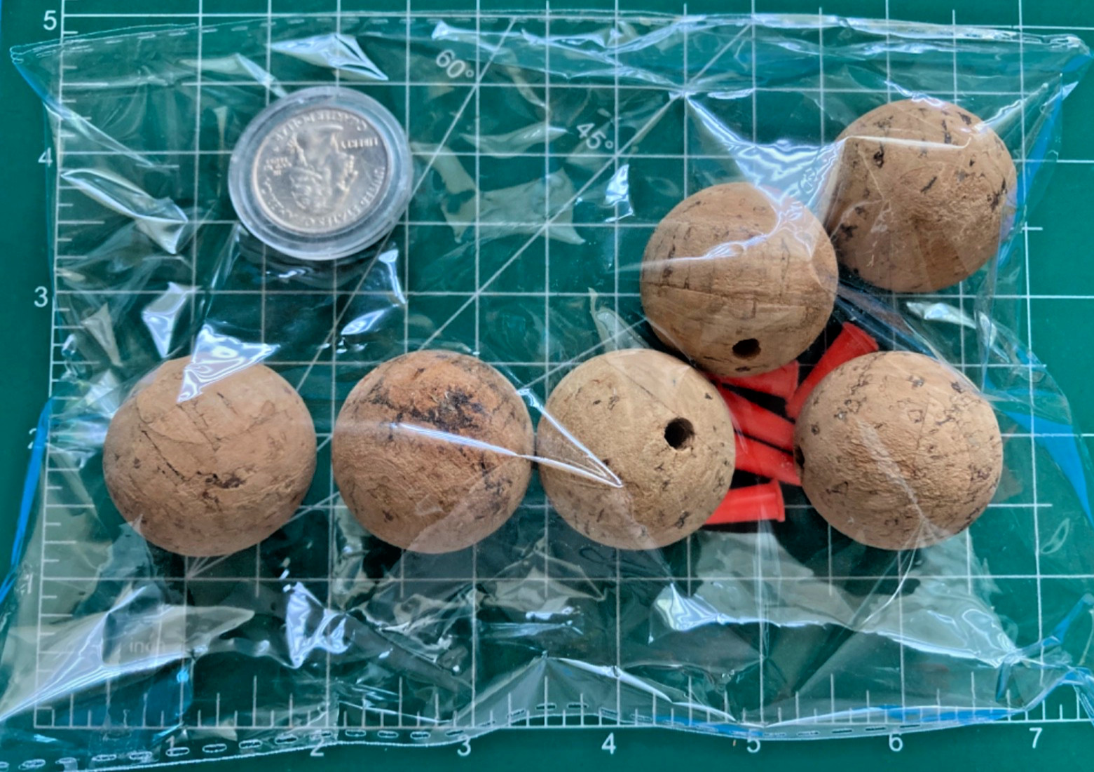 Lot 6 VTG Natural Cork Fishing Bobbers Float NEW 1-1/4” ball 1.25” VINTAGE ROUND