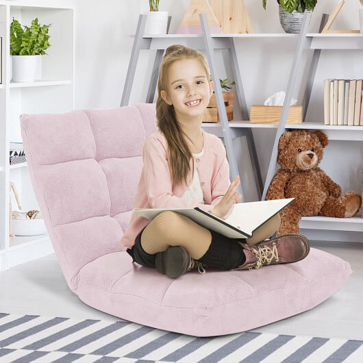 14-Position Adjustable Cushioned Floor Chair-Light Pink - Color: Light Pink