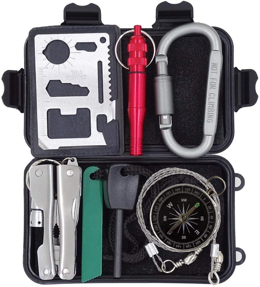 Outdoor Survival Kit 7 in 1,Mini Emergency Survival Gear Small Camping Equipment