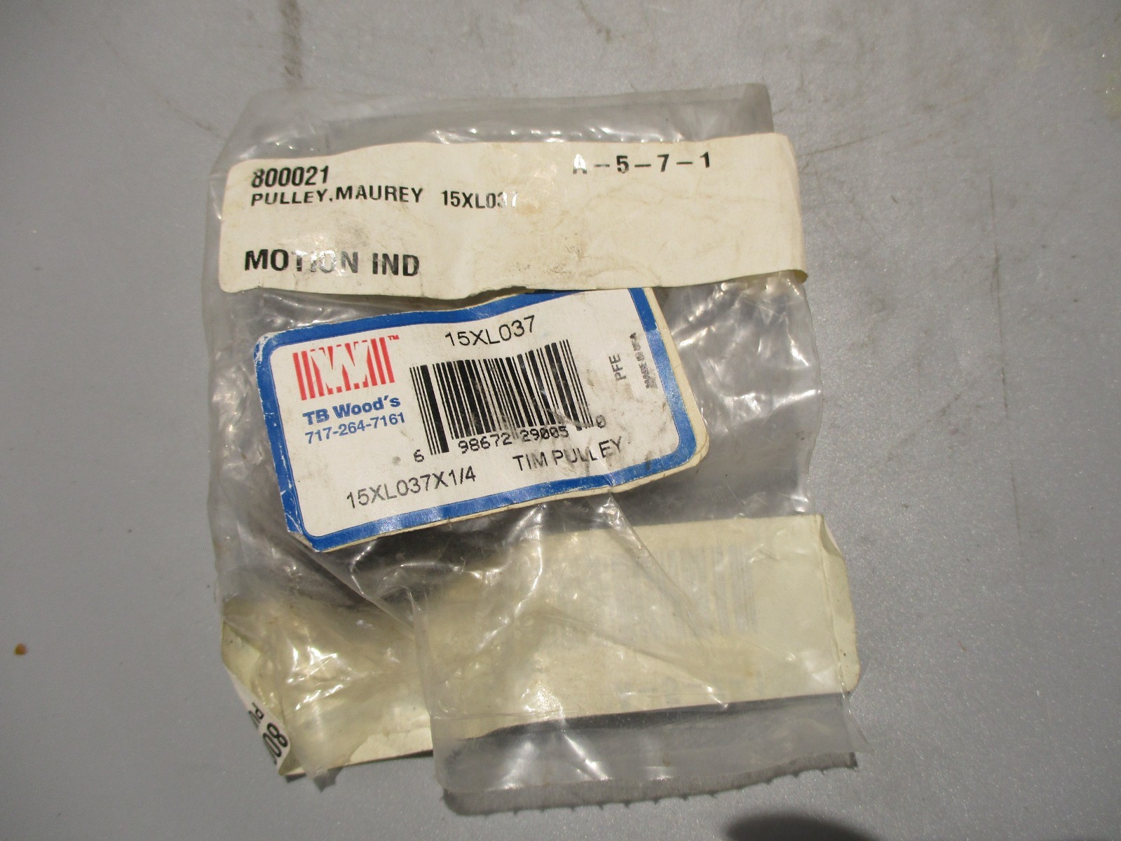 NEW TB WOODS 15XL037 TIMING PULLEY 1/4" BORE