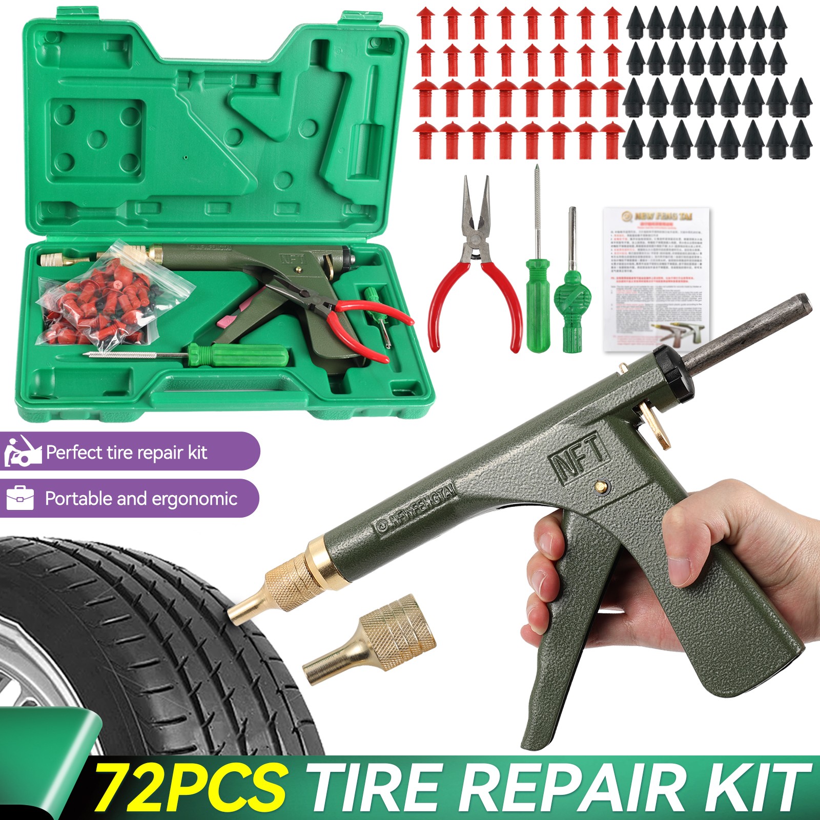 Tubeless Tyre Repair Kit Tire Plugger Tyre Puncture Repair Tool & Mushroom Plug