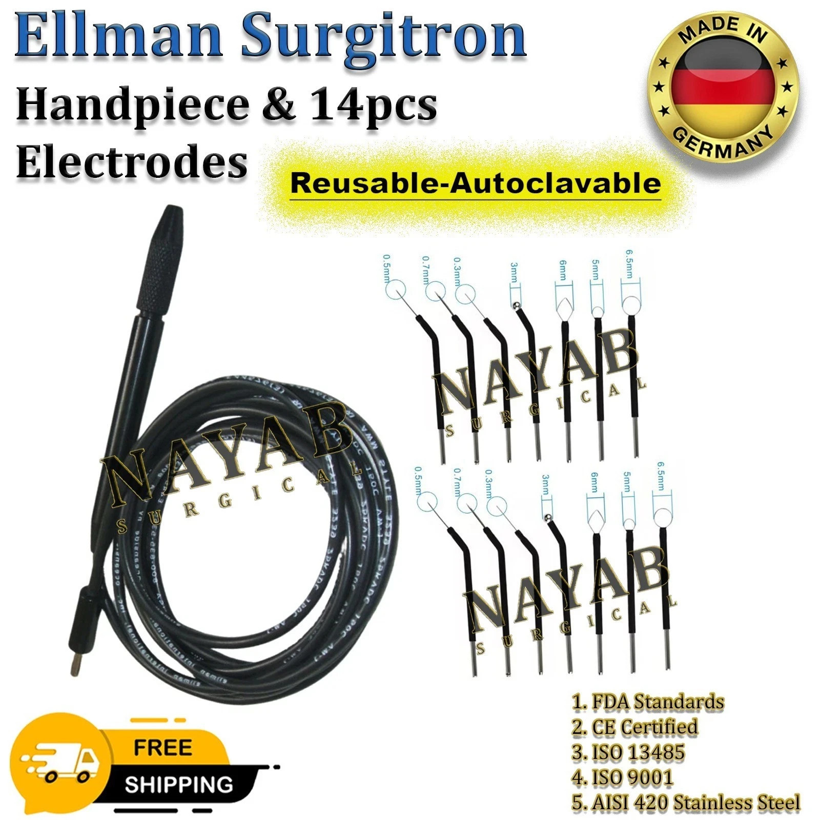 Ellman Surgitron Handpiece & 14Pcs Set Of Dental Electrodes Autoclavable