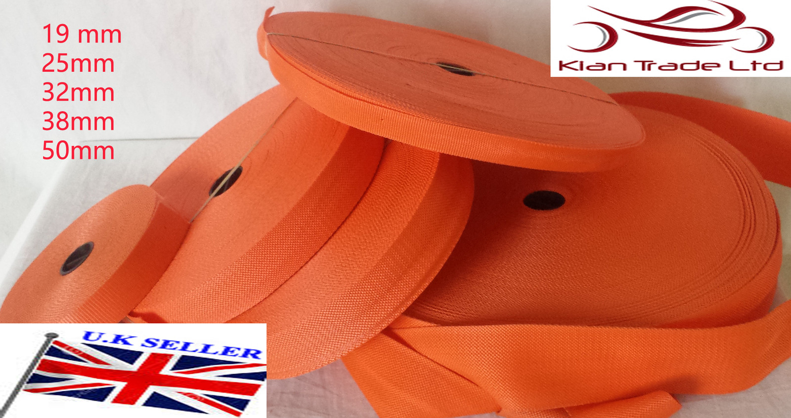 ORANGE 20 25 32 38 50mm POLYPROPYLENE WEBBING STRAPPING, BAGS, STRAPS, WEAVE
