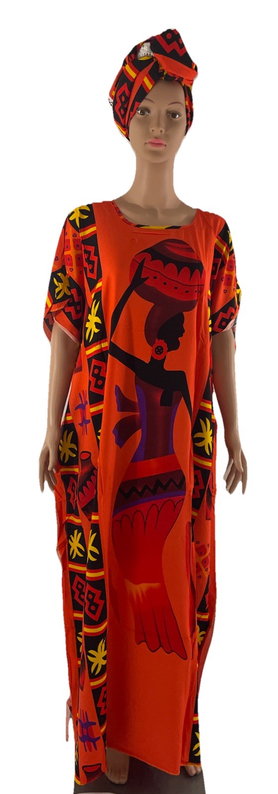 Women African Dress, Boubou, Caftan, African Print, Long Dress Women with scarf