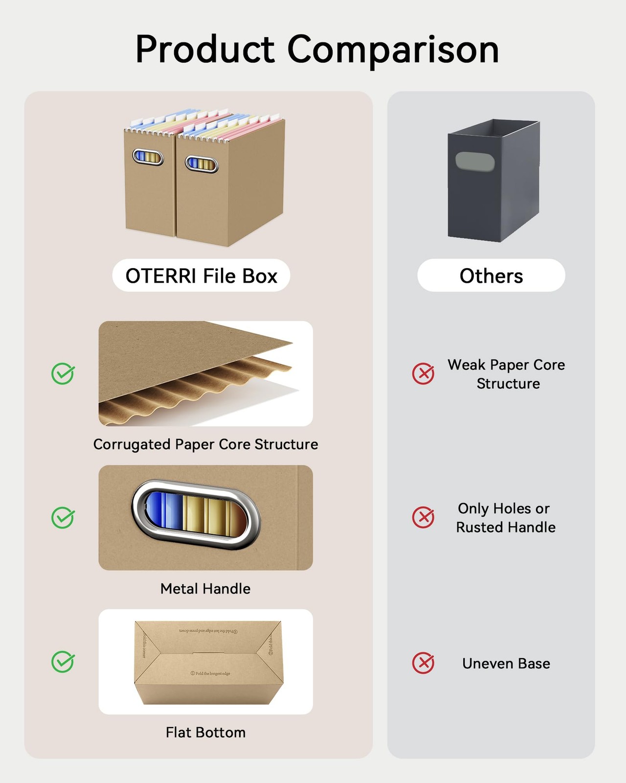 Portable Collapsible Cardboard File with Handle for Letter-Size