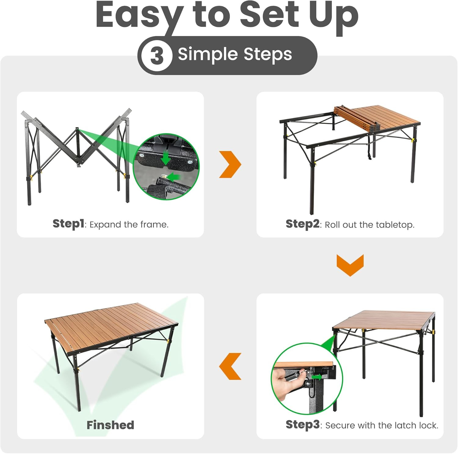 46.4" Large Folding Camping Table for 2-6 People - Heavy Duty Camp Table Foldabl