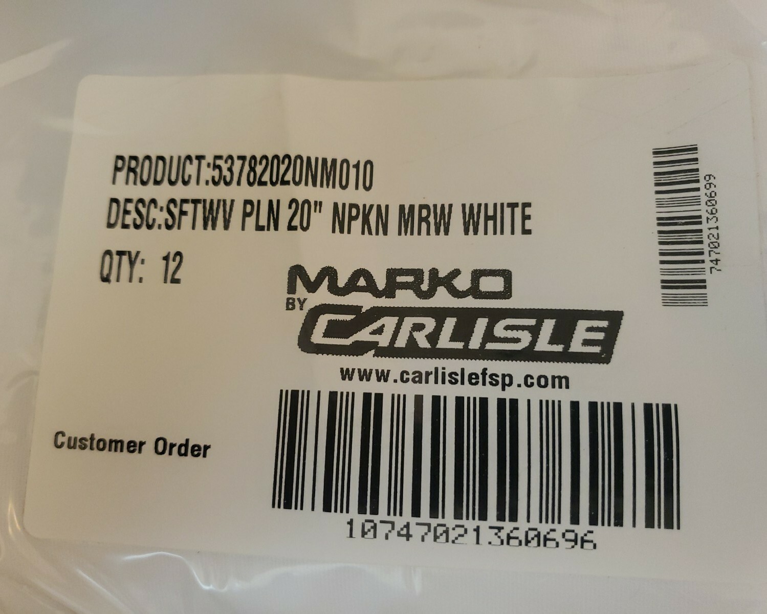 Marko 53782020NM010 SoftWeave 20" x 20" White Napkin - 12 QTY White