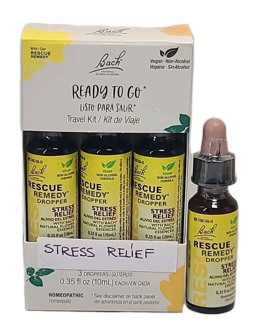 ( LOT OF 4 ) RESCUE Bach Remedy Dropper  Natural STRESS RELIEF, 10 mL / 0.35mL