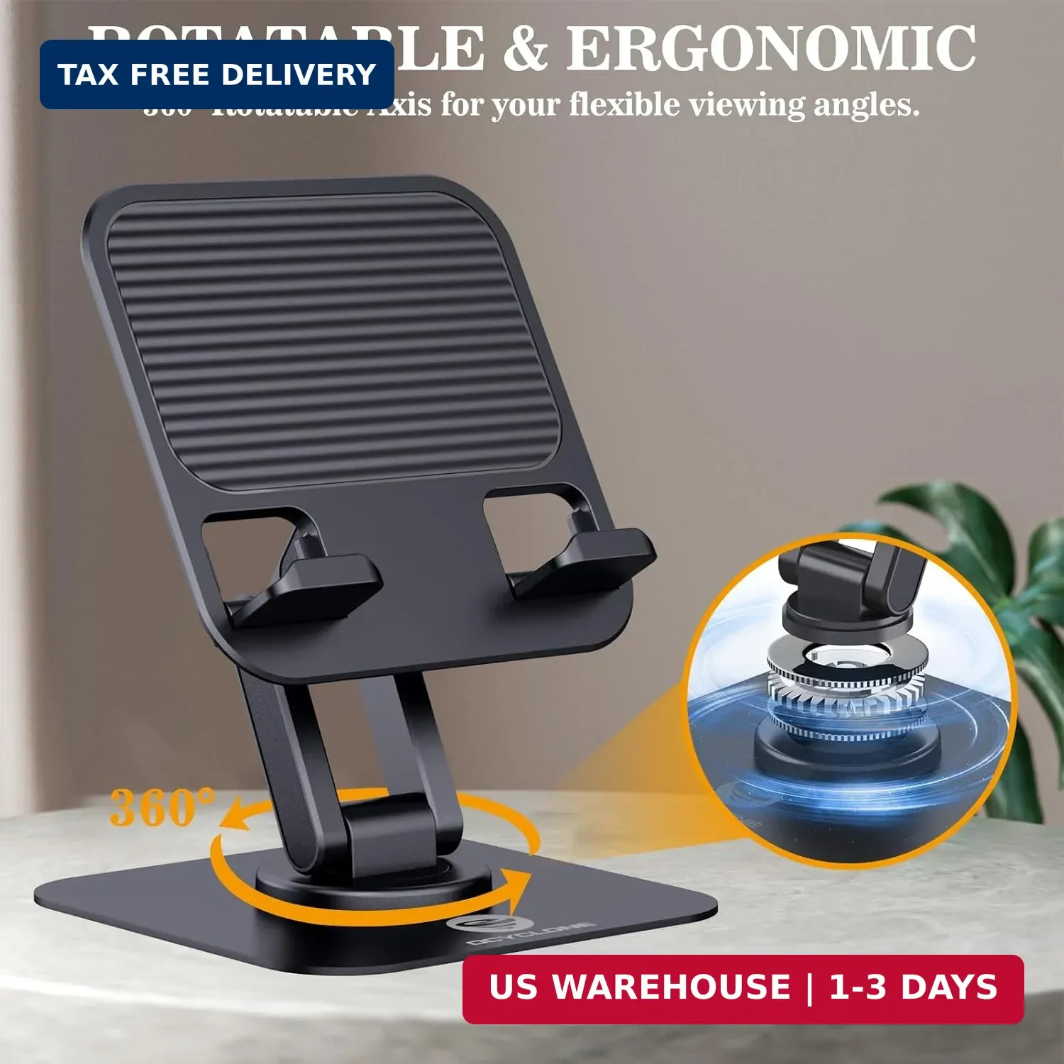 iPad Stand, 360° Rotating Adjustable Foldable iPad Tablet Holder for Desk FAST