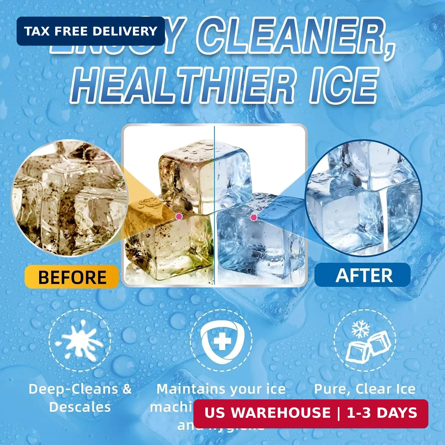 Bellisinno Ice Machine Cleaner Tablets, 36 Pack Countertop Ice Maker Cleaner, Ni