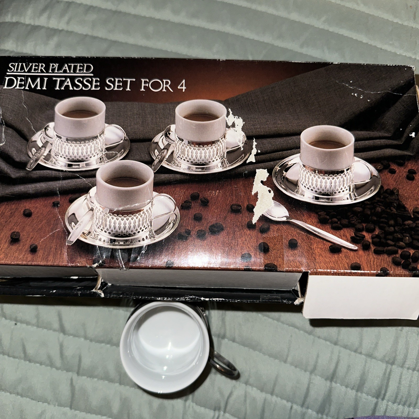 Vtg. NIB Paul Revere Silver Plated Demi Tasse Set for 4   Espresso