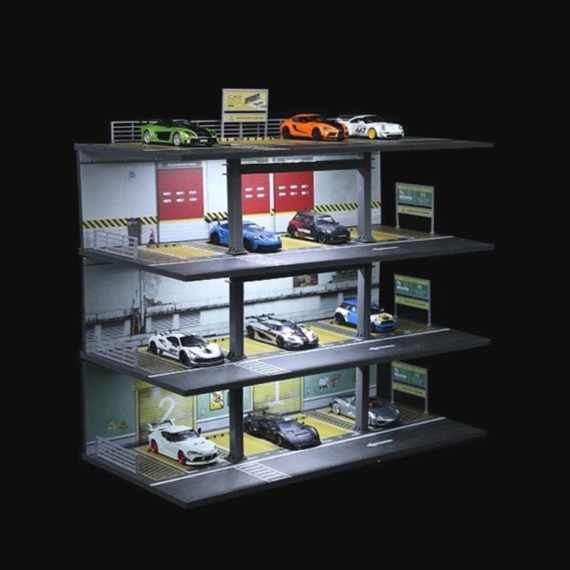 1:64 Diorama Diecast Garage Model LED Lighting Parking Lot Model Display Case US