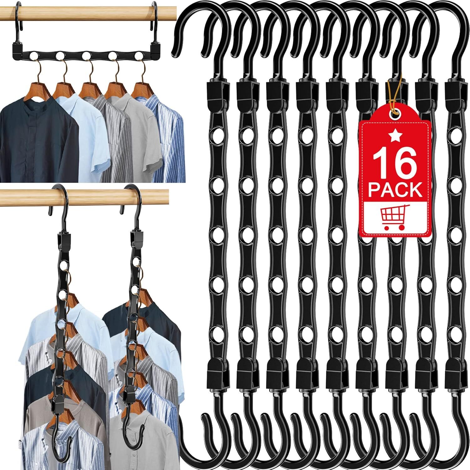 16 Pack Magic Hangers Space Saving Closet Organizer for Clothes Wardrobe Dorm