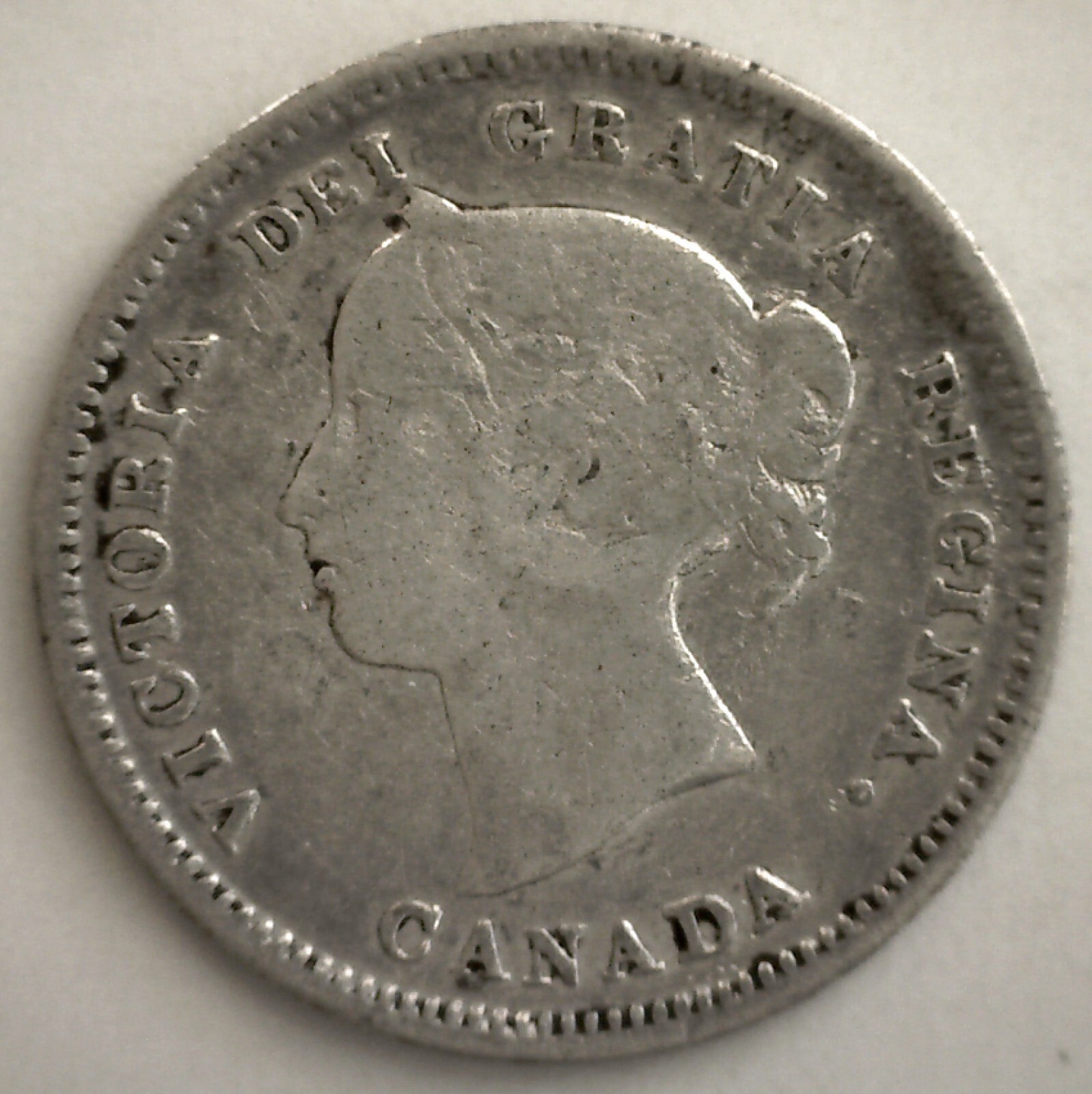 1886 Canadian Silver 5 Cents Small 6 Canada Type Coin Good Circulated Dark