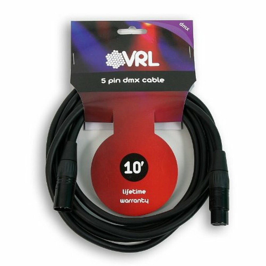 Elite Core VRL VRLDM53P10 5 Pin DMX Cable 10 Ft, New!
