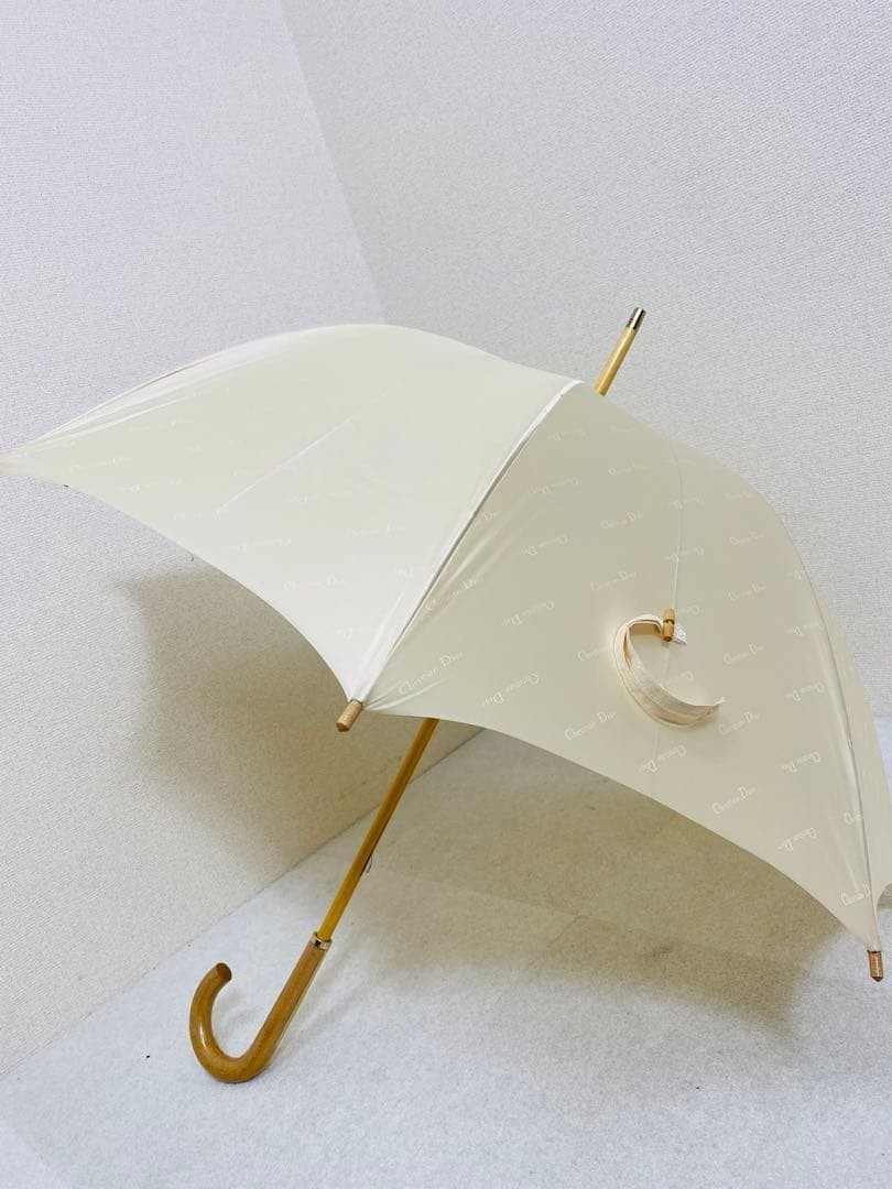 Christian Dior Logo Allover Pattern Long Umbrella Beige Off White