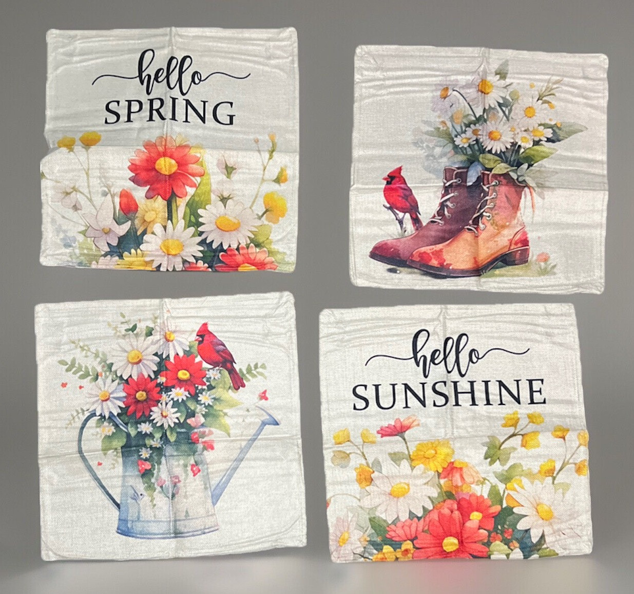 Spring Decorative Couch Pillow Cases (15”x15”) Set Of 4