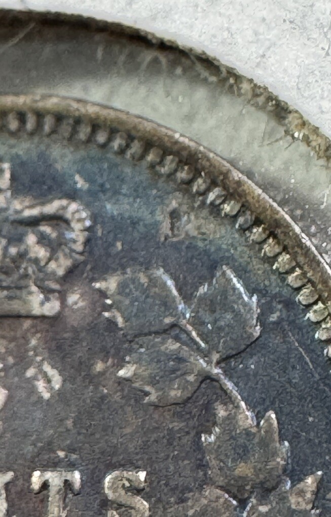 1901 Canada 5 Cents Silver Coin Damaged Toned