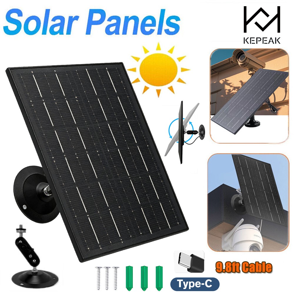 10W 5V Waterproof Solar Panel USB C For Security Camera 360°Adjustable Mounting