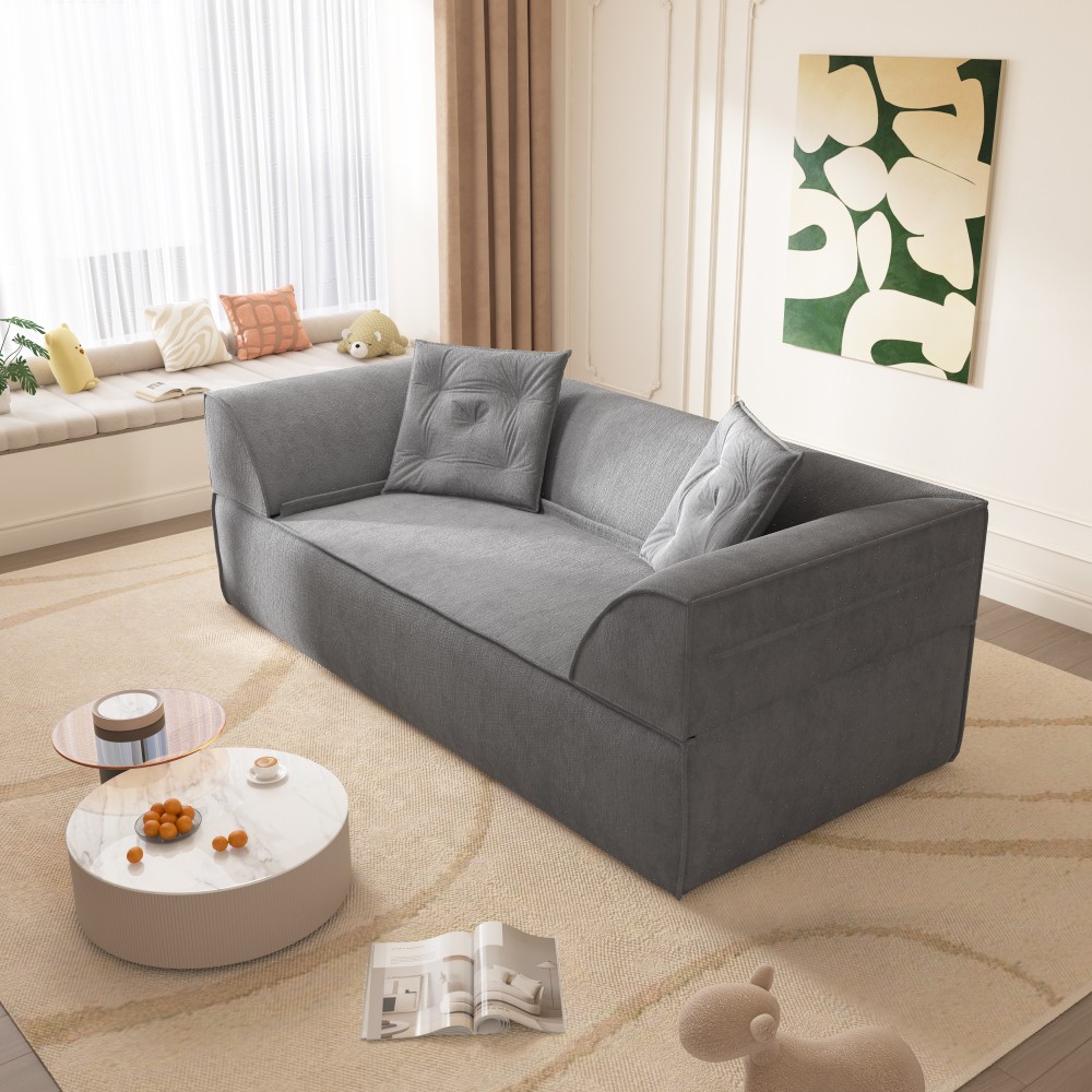 3-in-1 Convertible Sofa Bed w/ Pillows, Deep Seat 79.5" Chenille Couch, Grey