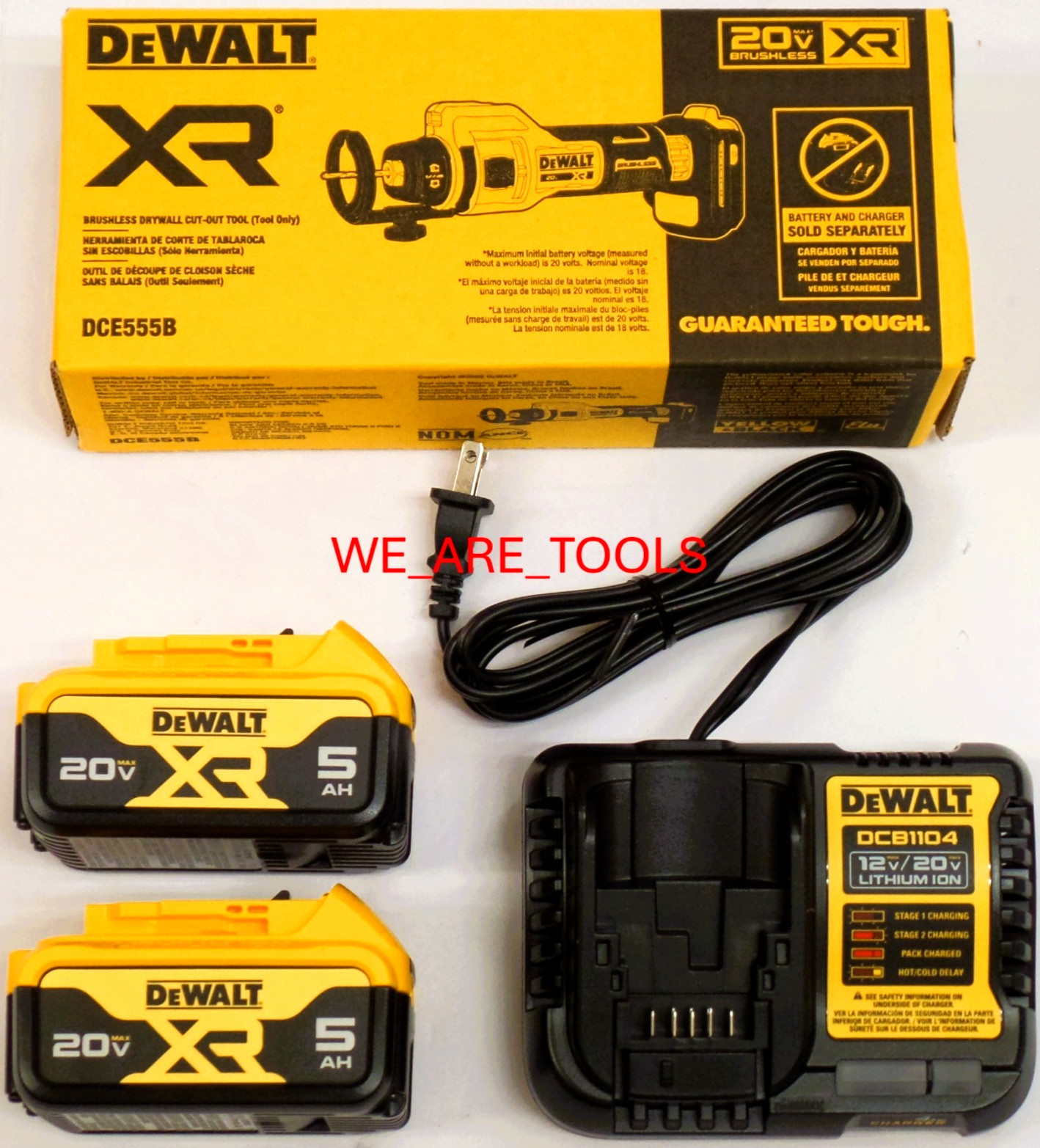 Dewalt DCE555B 20V Max XR Rotary Drywall Cut-Out, 2) DCB205 5.0 AH , Charger MAX