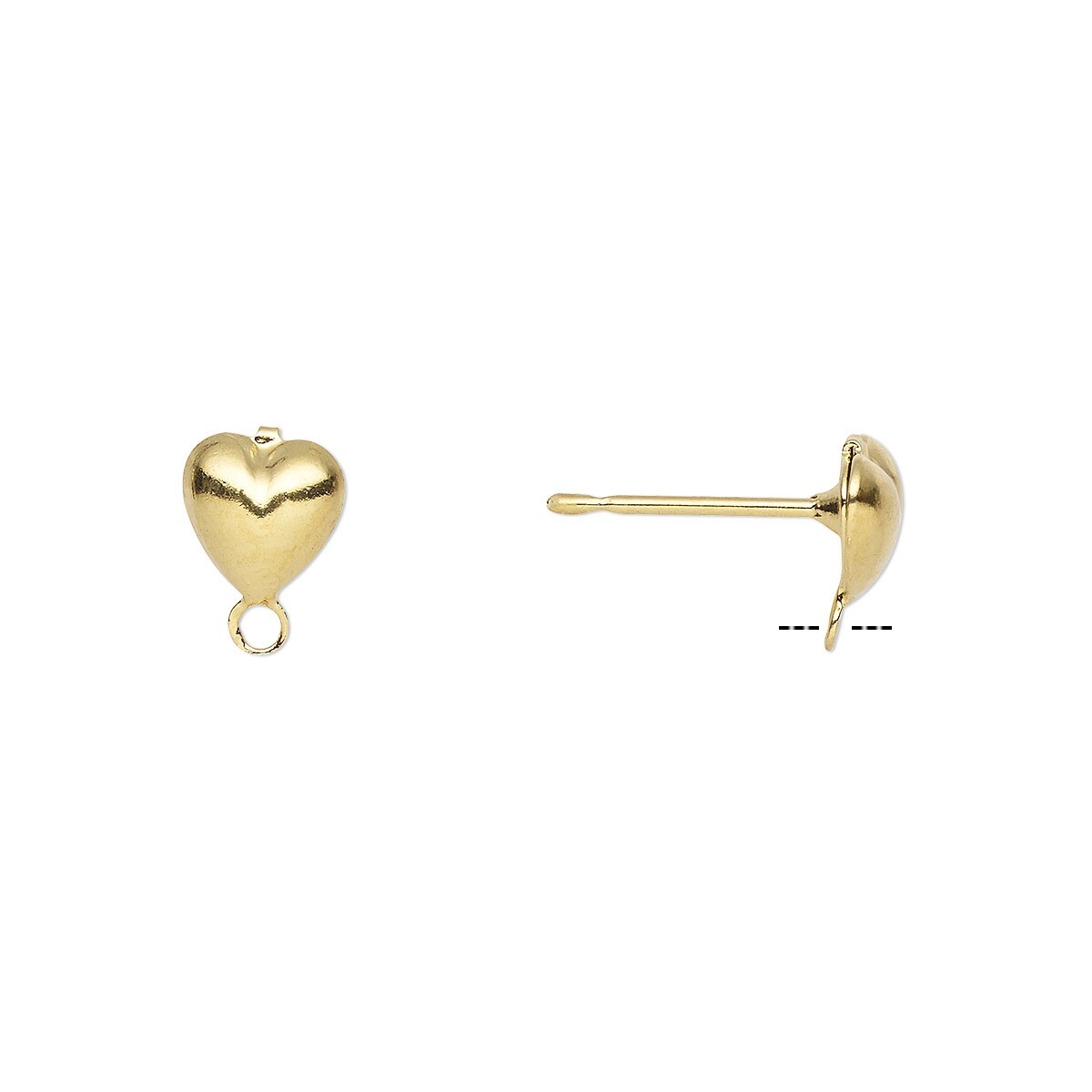 Gold Plated Brass 6x6mm Heart Earring Posts with Closed Loop & Flat Back