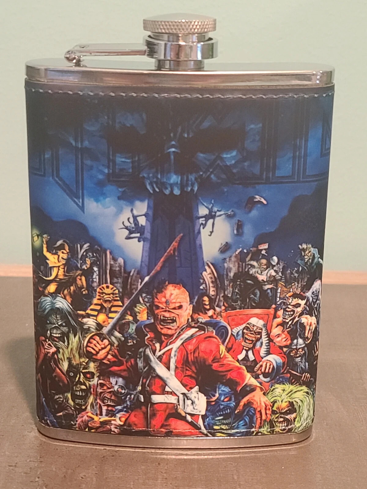 Iron Maiden:  Collage #1  custom made  8 oz flask  NEW