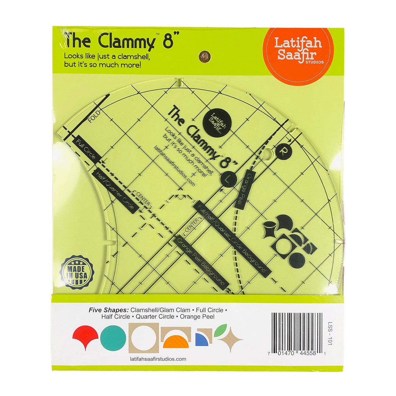 The Clammy 8-Inch Quilt Template for Clamshell, Circle, Half Circle, Orange Peel