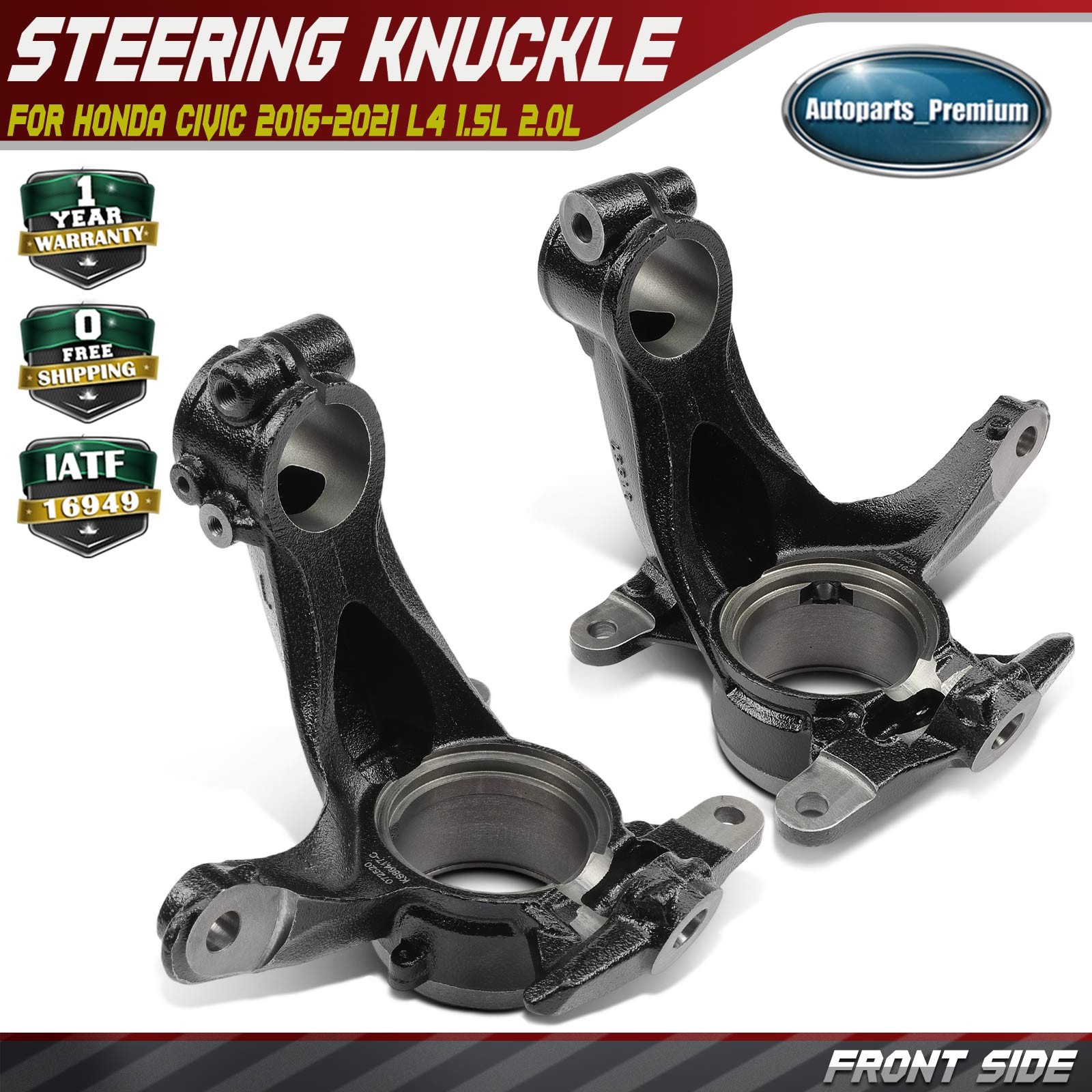 2x Front Left & Right Steering Knuckle for Honda Civic 2016-2021 L4 1.5L L4 2.0L