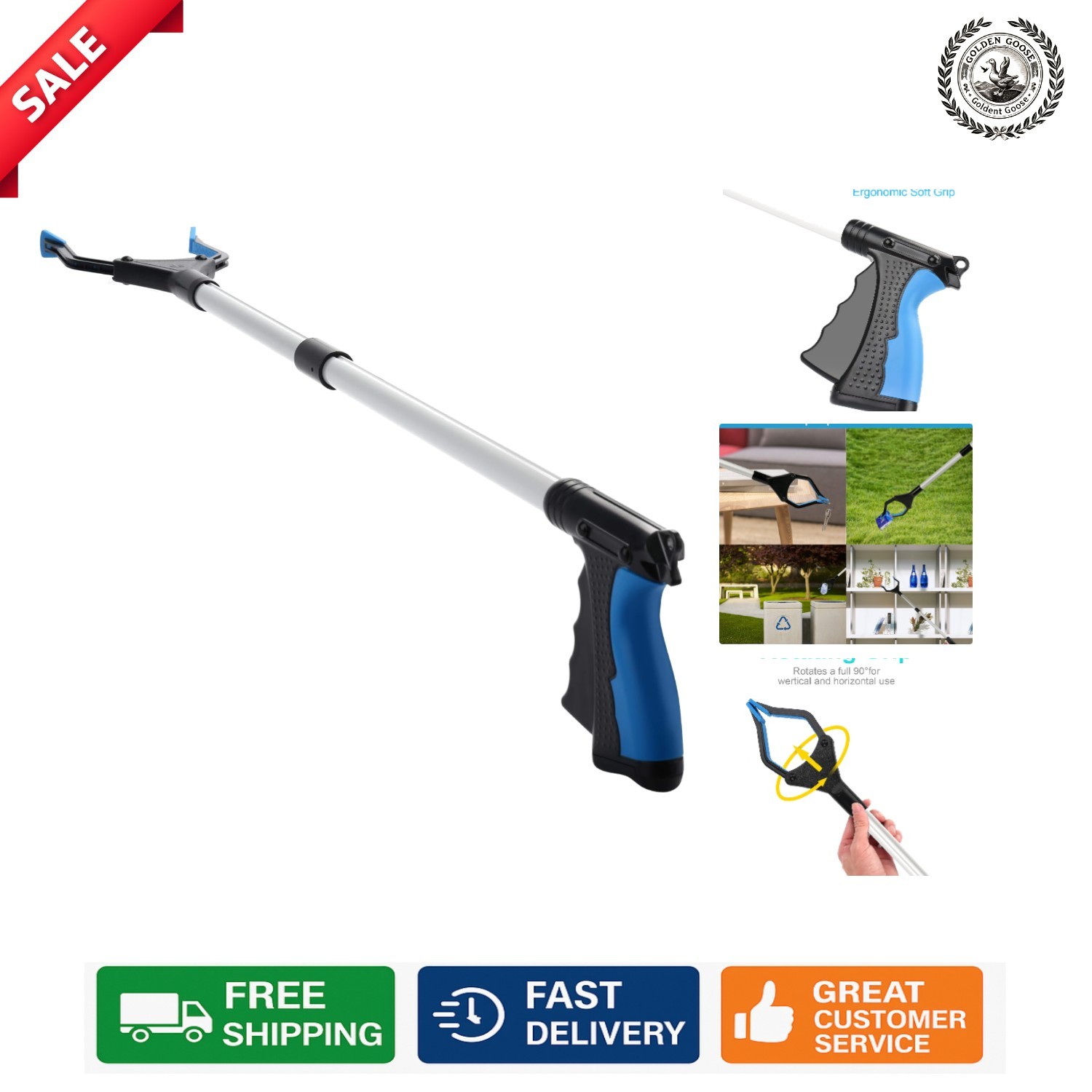 Folding 32-Inch Litter Picker with Trigger Handle for Easy Grabbing - Handy Tool
