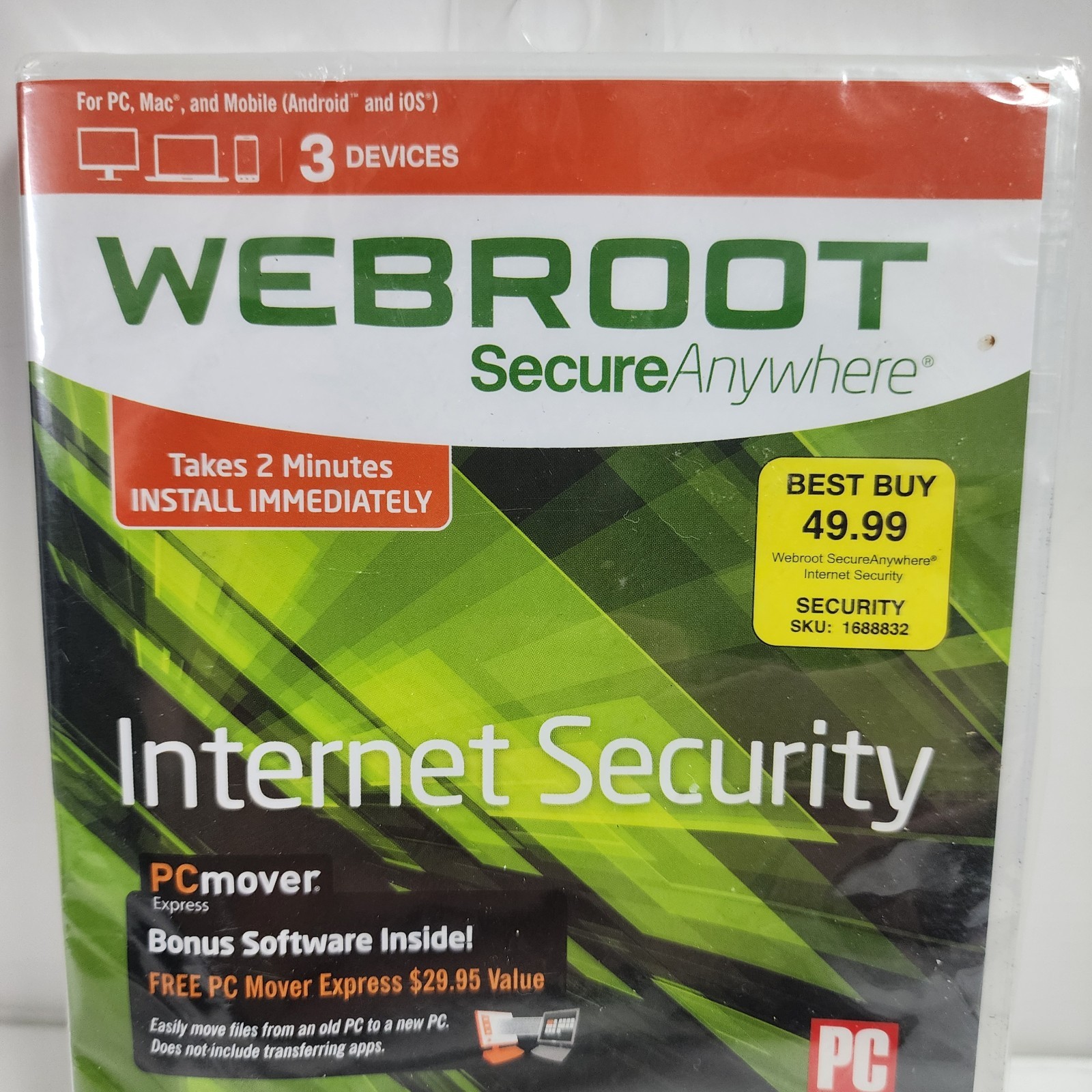 Webroot Secure Anywhere Internet Security 3 Devices for PC/MAC/Mobile NEW/SEALED