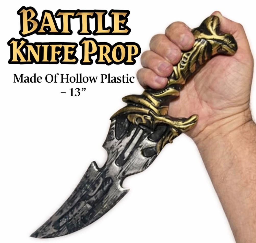13" BATTLE KNIFE Pirate Fake Weapon Costume Toy Prop Silver Gold Dagger Ninja