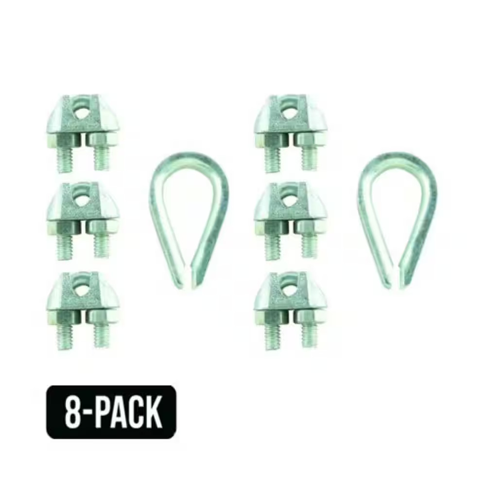 1/4 In. Zinc-Plated Wire Rope U-Bolt Clamp Set (8-Pack)