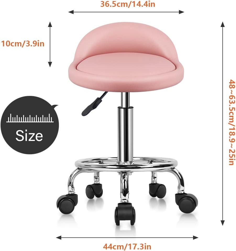 PU Leather round Rolling Stool with Foot Rest Height Adjustable Swivel Drafting