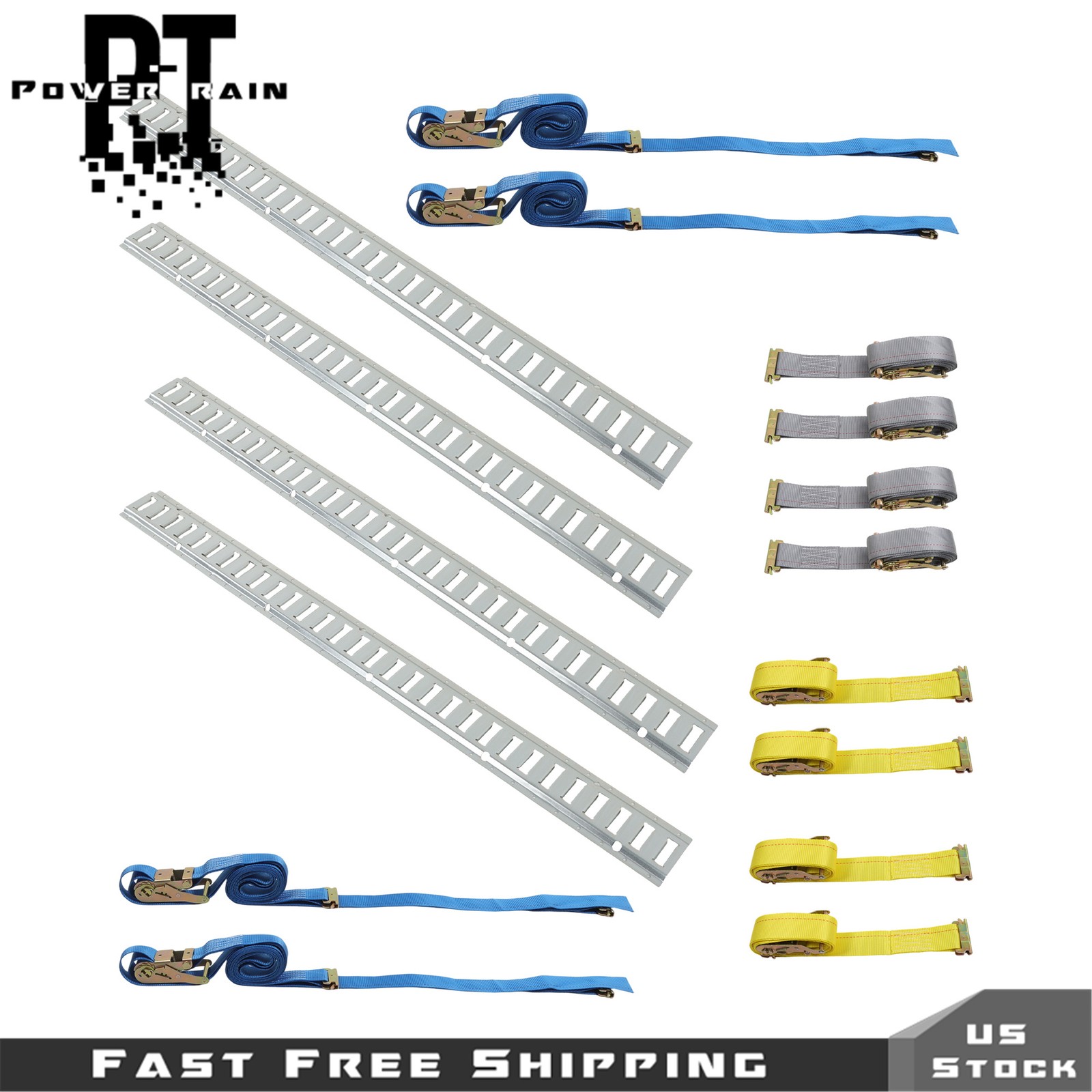 16 Pack 4x 5' E Track Rails 4x 12' 4x 16' 4x 20' Ratchet Straps