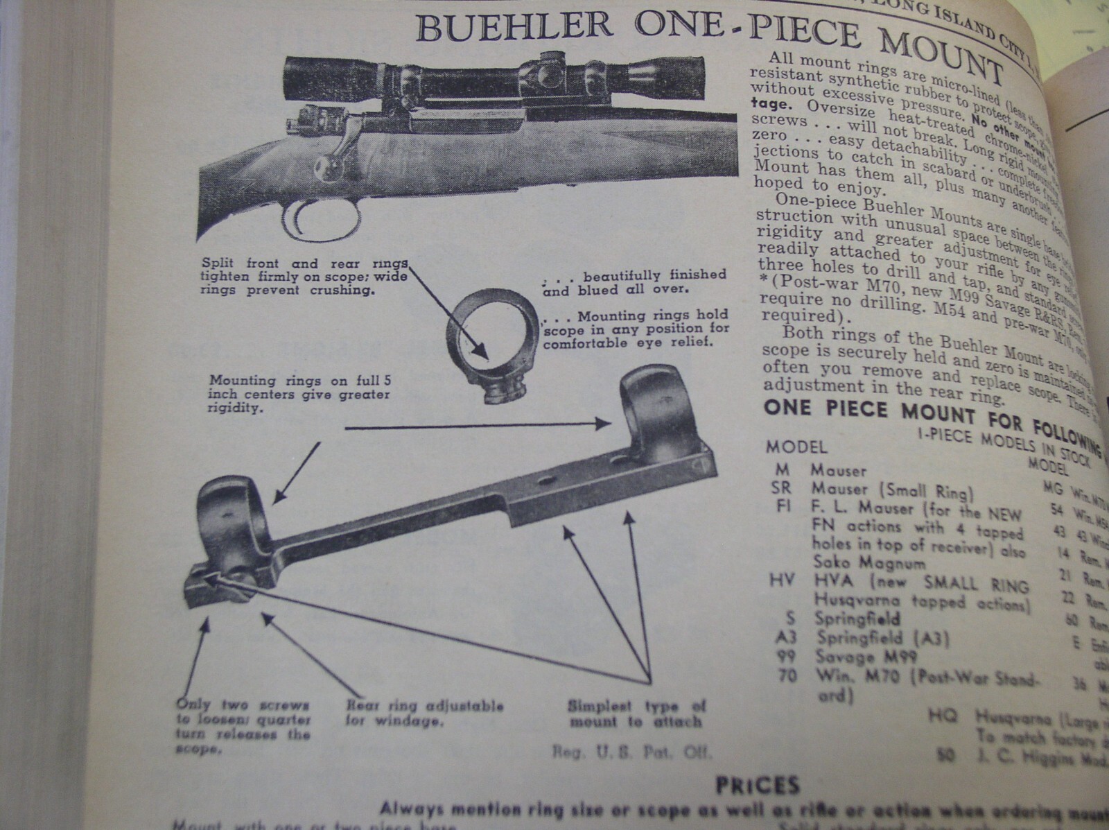 BUEHLER scope base & 1" ring set for 1st model SAKO made BROWNING bolt actions