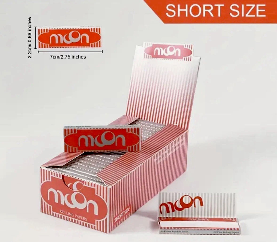 50 Packs Full Box MOON Rolling Papers 70mm Red Short Size