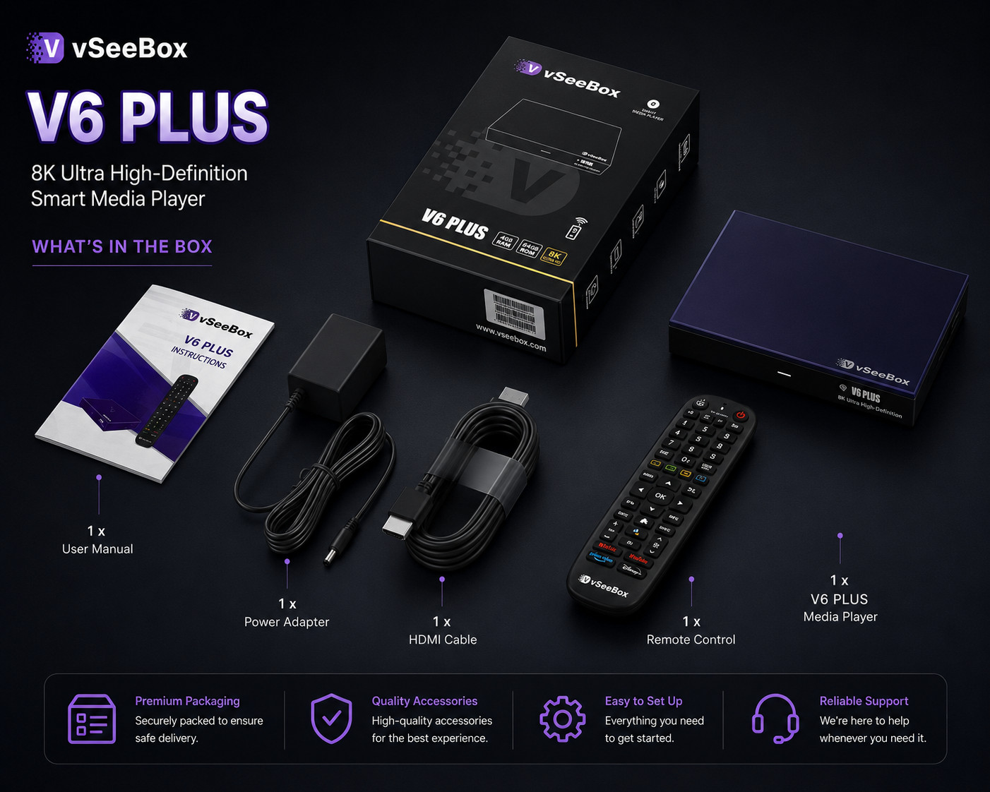 Vseebox V6 Plus Tv With Smart Backlit Bluetooth Split Screen box Remote Control