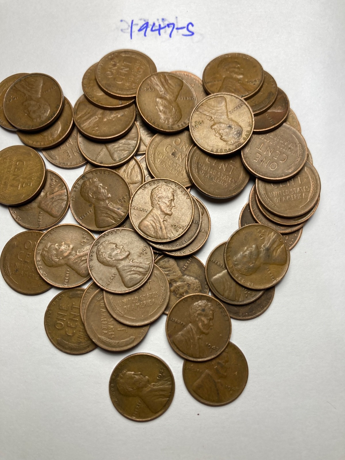 1947-S LINCOLN WHEAT CENT PENNY ROLL, nice condition