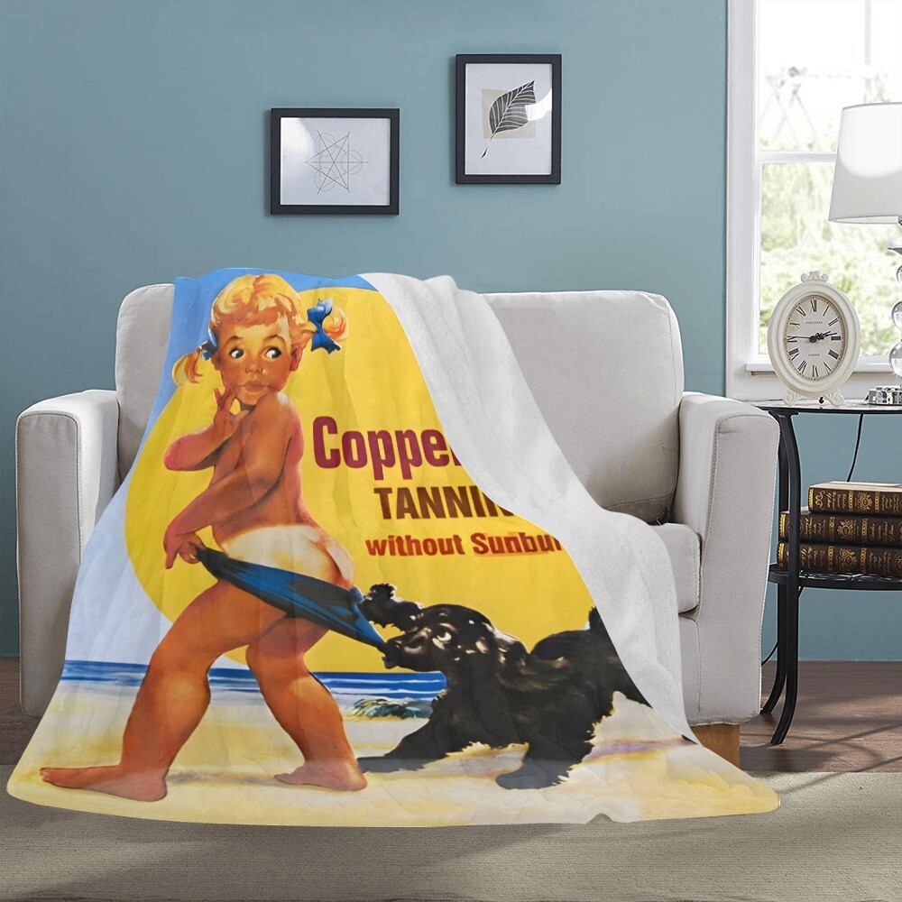 Vintage Style Coppertone Tanning Without Suntan Ultra-Soft Micro Fleece Blanket