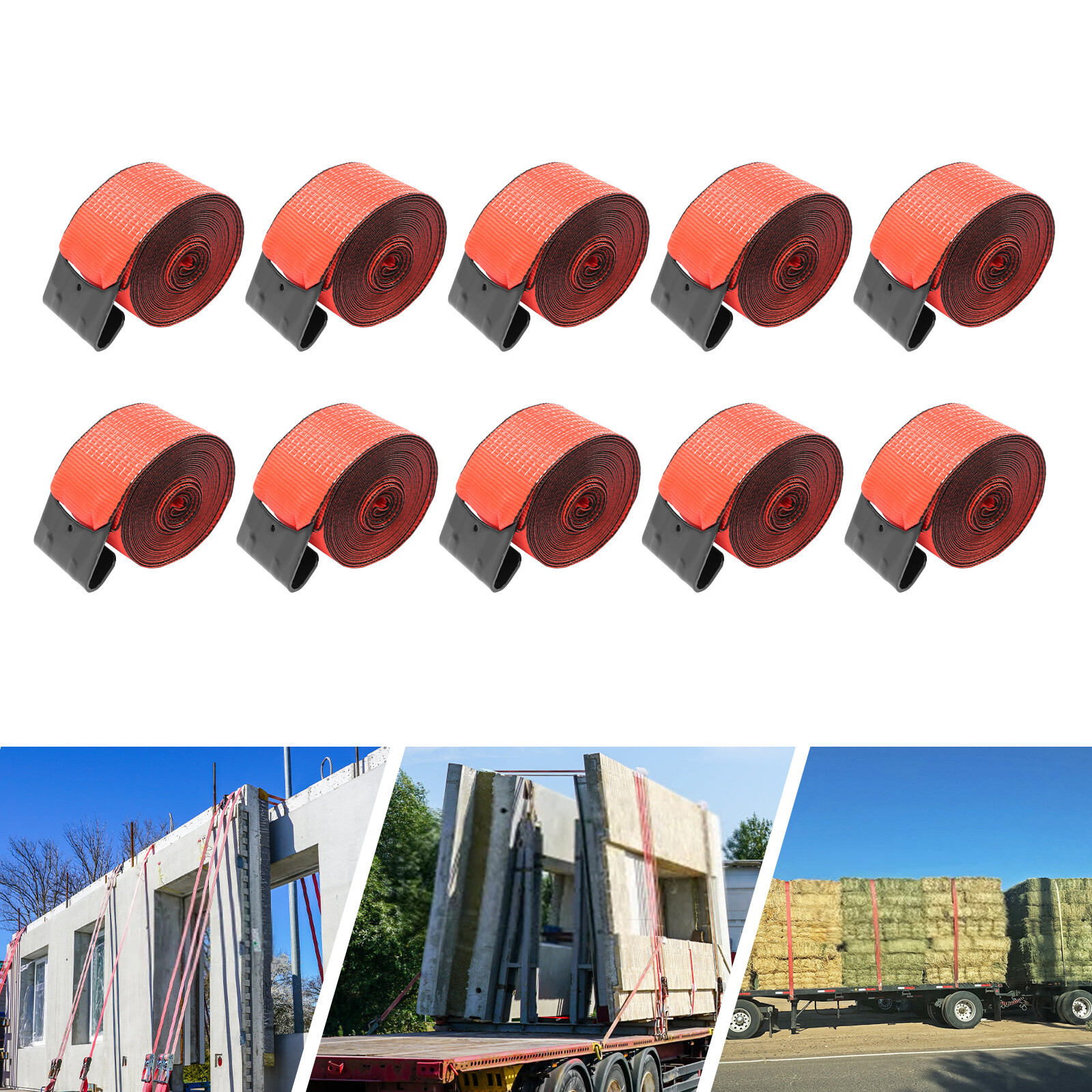 10 Pack 4"x30' Winch Straps w/ Flat Hook Flatbed Truck Trailer Tie Down Strap