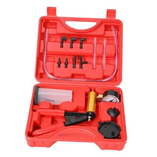 Brake Bleeder Kit with Hand Vacuum Pump with Gauge Adapters Automotive red