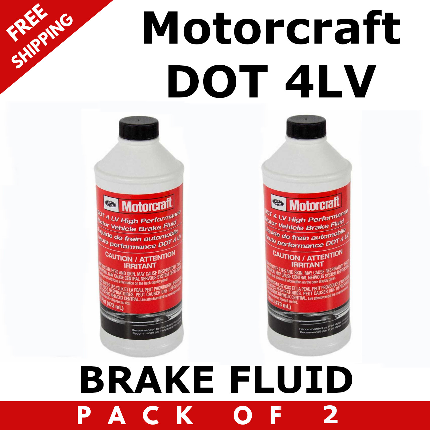 (2-PACK) Motorcraft DOT 4LV High Performance Brake Fluid (16oz) PM-20 - FORD OEM