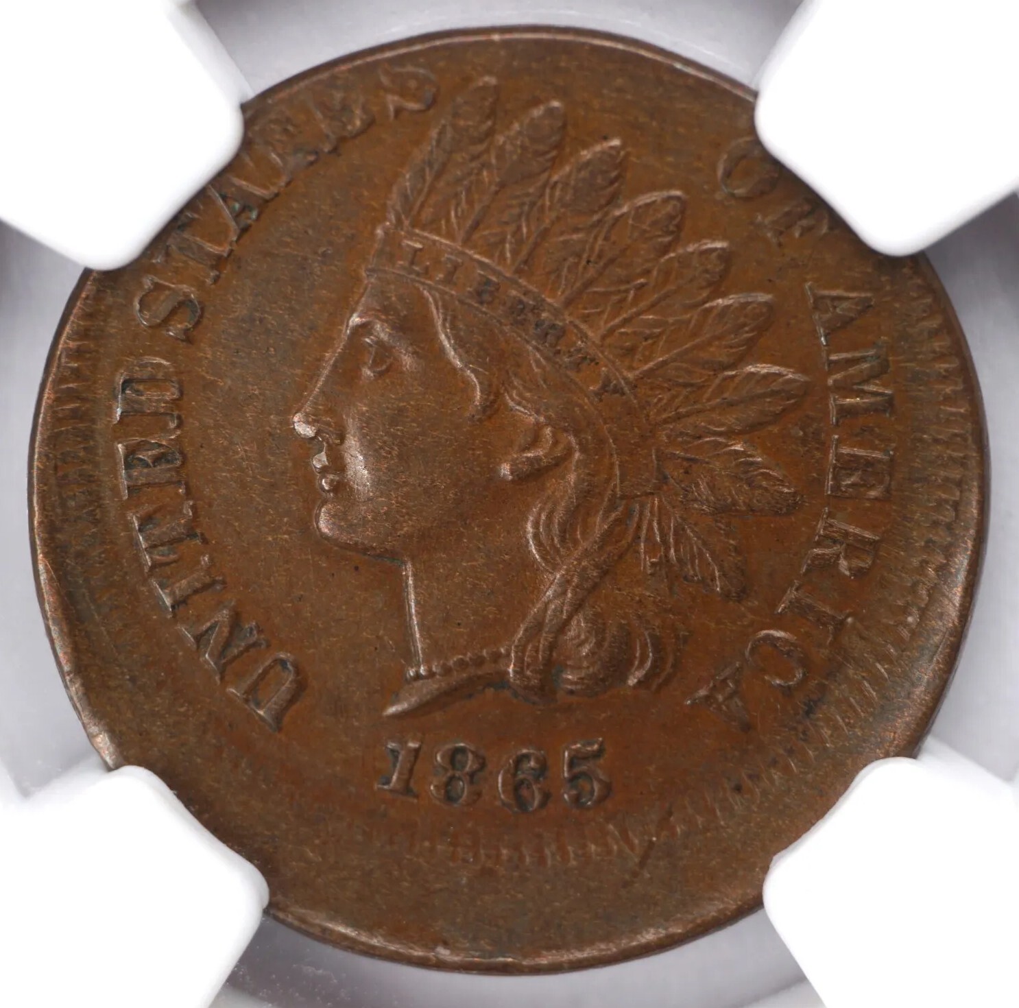 1865 1c Off Center Struck Indian Cent - Rare Mint Error Coin NGC AU58