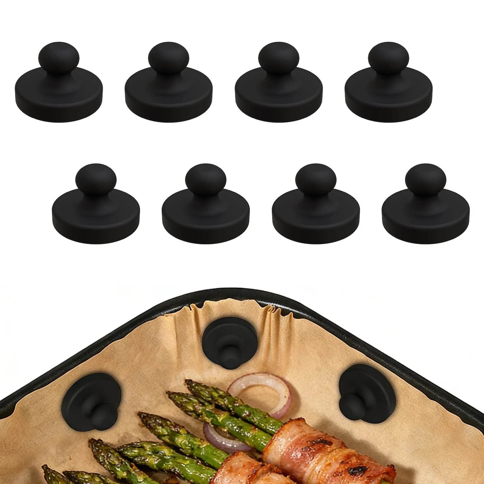 8PCS Air Fryer Magnetic Silicone Clips Holder for Parchment Paper Liners Black