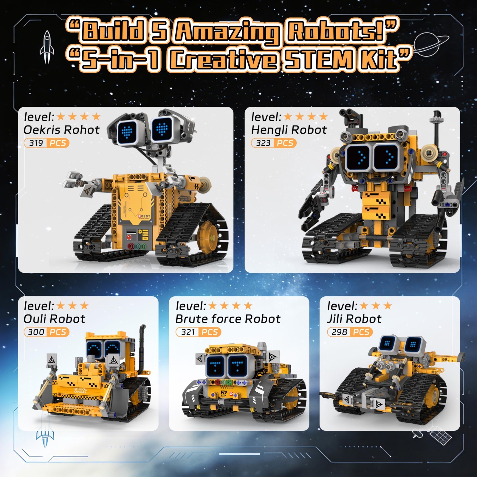 5-in-1 Robot Building Kit for Kids 6-12, STEM Coding Robot Toy with App & Remote