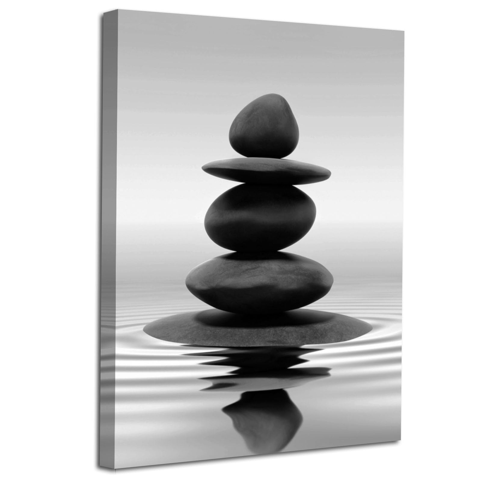 Black and White Zen Wall Art Stones in Water Pictures Print on Canvas for Bathro