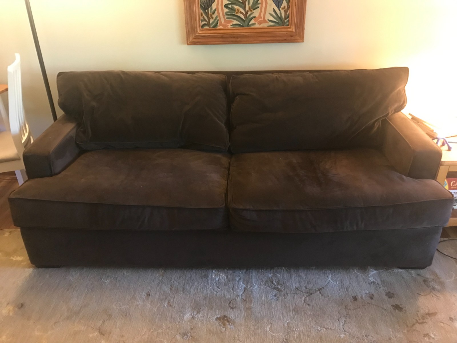 Chocolate Brown Colored Velvet Couch Lightly Used, Excellent Condition 83" long.