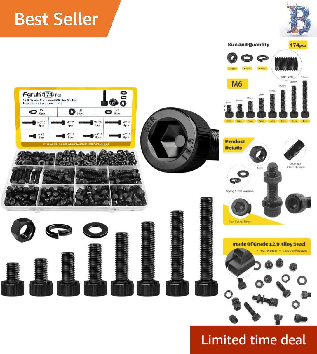 173PCS M6 Screws Assortment Kit - High-Strength Hardware for DIY Projects